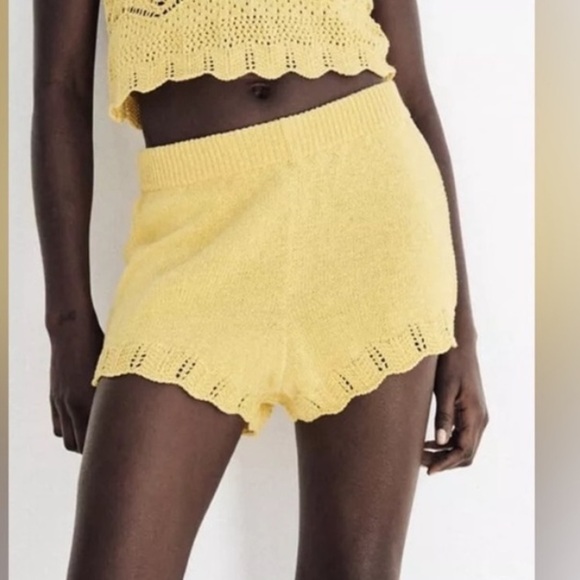 ZARA YELLOW Butter Scalloped Crochet KNIT SHORTS Women’s S Boho Festival Spring - Picture 2 of 15